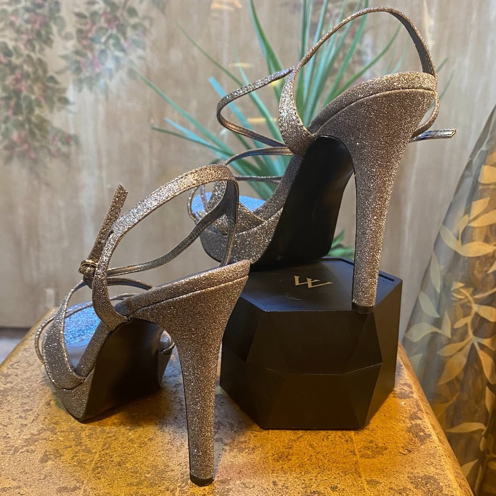 Bcbgeneration Silver Glitter Thin Strappy Heels - image 4